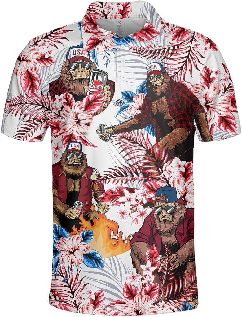 Bigfoot Hawaiian Golf Shirts for Men, 4th of July Golf Shirts for Men, Polo Shirt for Men, Crazy Golf Shirts for Men : Clothing, Shoes  Jewelry