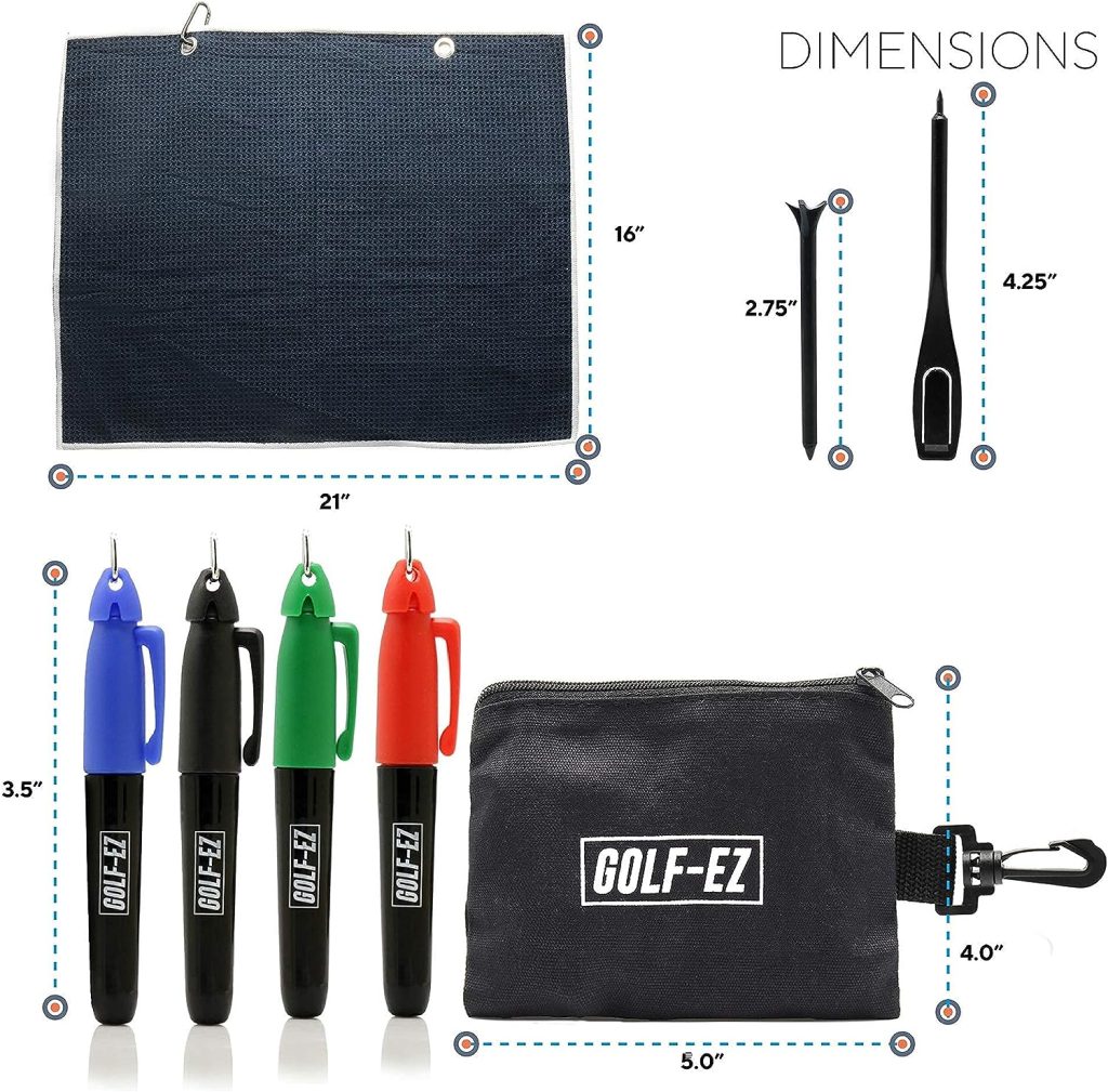 Golf-EZ Golf Essentials Kit | Golf Towel | Cleaning Brush | TRI-LINE Golf Ball Alignment Kit | Divot Repair Tool | Golf Ball  Tee Holder