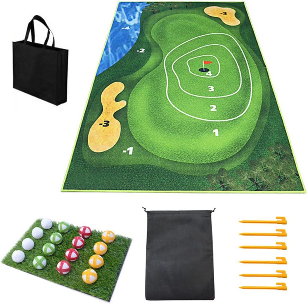 Chipping Golf Game Mat, Golf Practice Mat Indoor Outdoor Stick Chip Game with 16 Golf Balls, Golf Hitting Mats Games for Adults Family, Indoor Golf Set Mat Backyard Games Mat