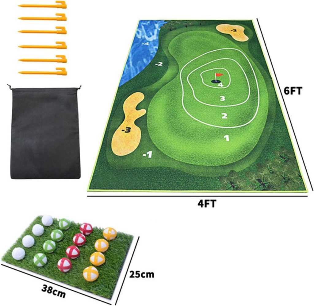 Chipping Golf Game Mat, Golf Practice Mat Indoor Outdoor Stick Chip Game with 16 Golf Balls, Golf Hitting Mats Games for Adults Family, Indoor Golf Set Mat Backyard Games Mat