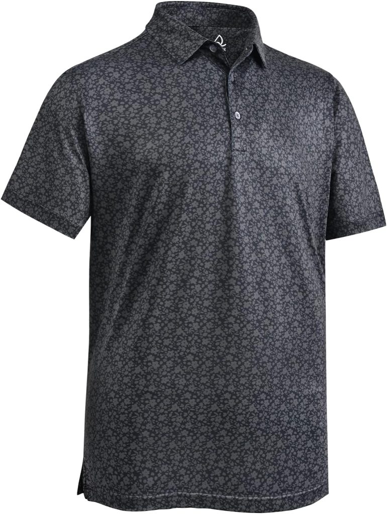 DEOLAX Mens Polo Shirts Performance Moisture Wicking Mens Golf Shirt Fashion Print Dry Fit Golf Shirts Short Sleeve