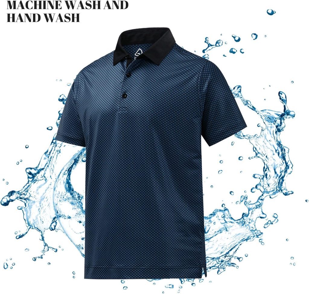DEOLAX Mens Polo Shirts Performance Moisture Wicking Mens Golf Shirt Fashion Print Dry Fit Golf Shirts Short Sleeve