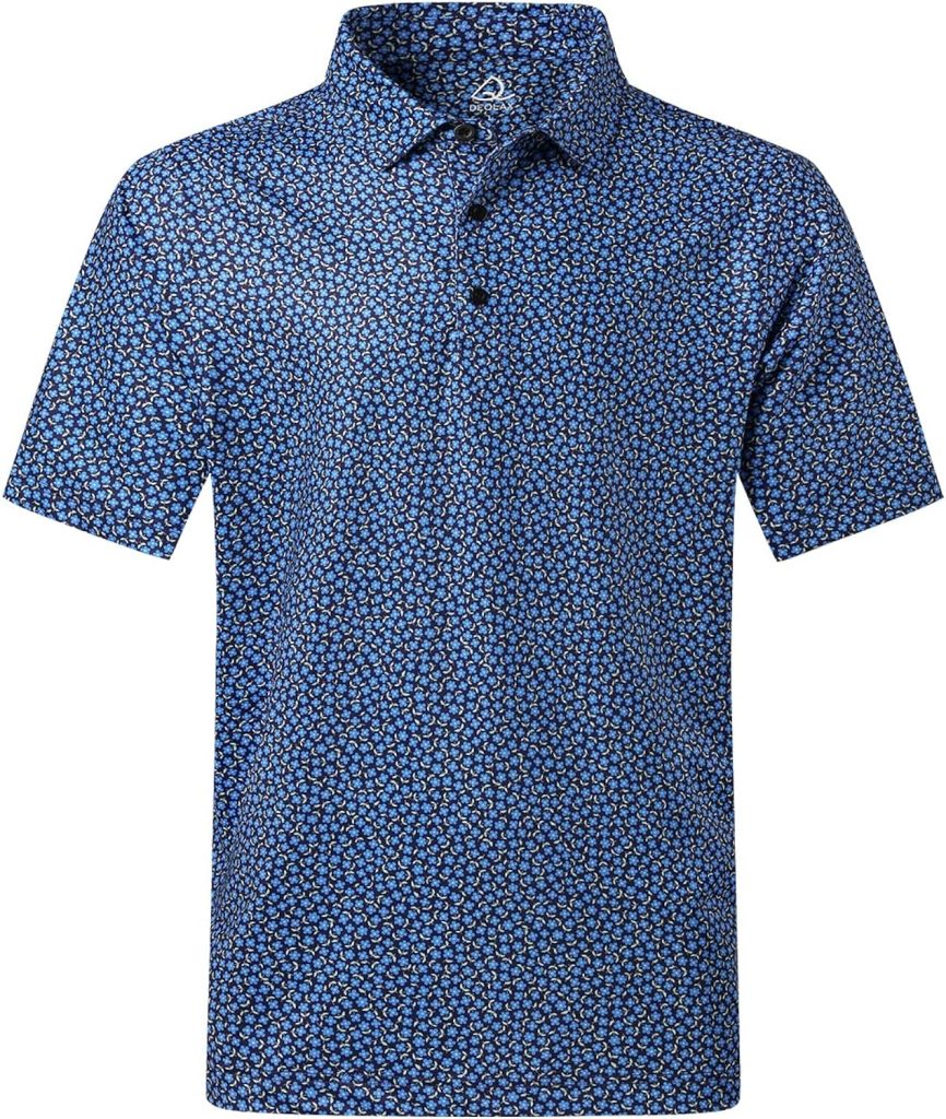DEOLAX Mens Polo Shirts Performance Moisture Wicking Mens Golf Shirt Fashion Print Dry Fit Golf Shirts Short Sleeve
