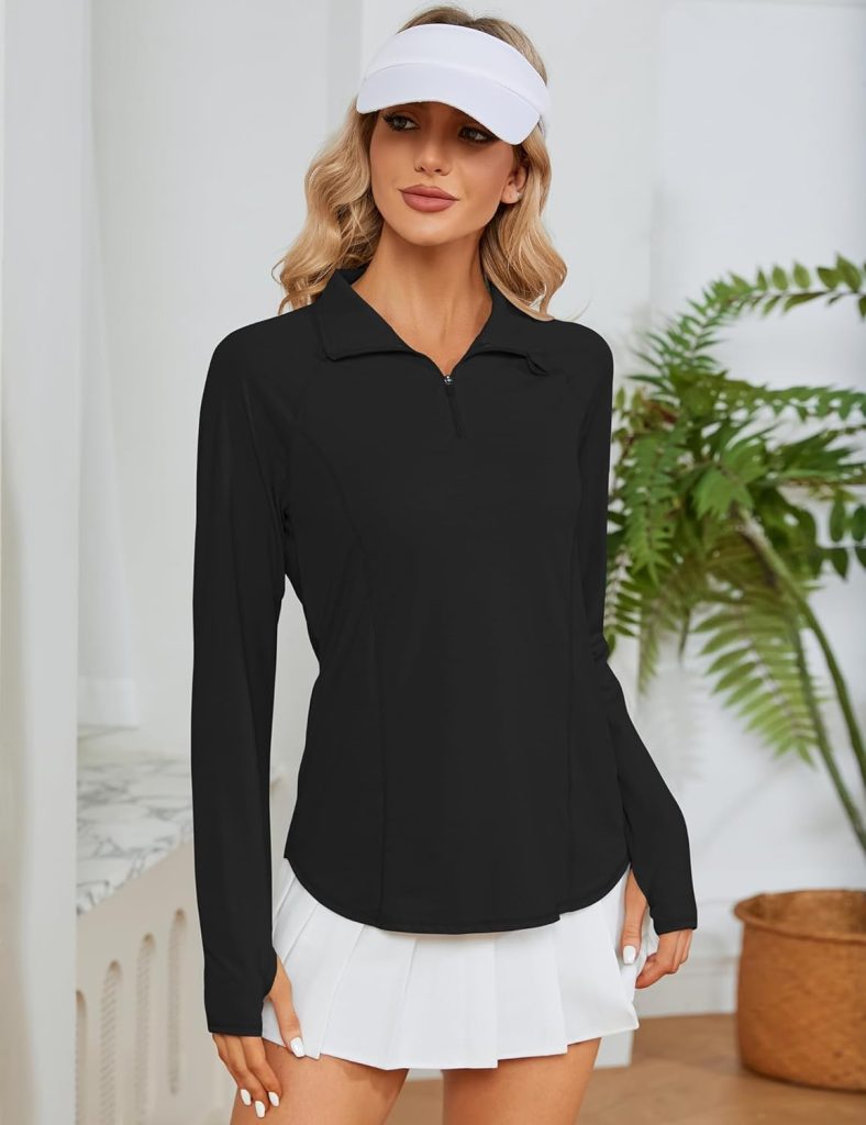 LOMON Women Long Sleeve Shirts Sun Protection 1/4 Zip Summer Quick Dry Hiking Shirts Quarter Zip Pullover for Women