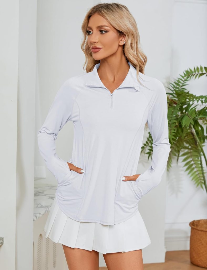 LOMON Women Long Sleeve Shirts Sun Protection 1/4 Zip Summer Quick Dry Hiking Shirts Quarter Zip Pullover for Women
