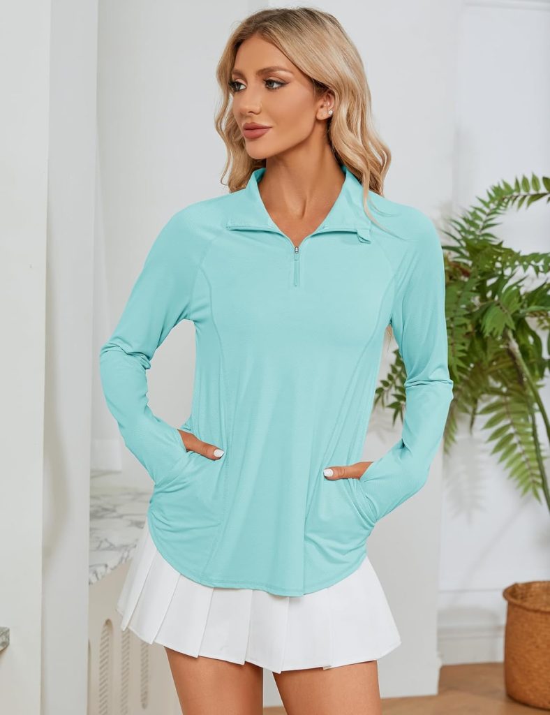 LOMON Women Long Sleeve Shirts Sun Protection 1/4 Zip Summer Quick Dry Hiking Shirts Quarter Zip Pullover for Women