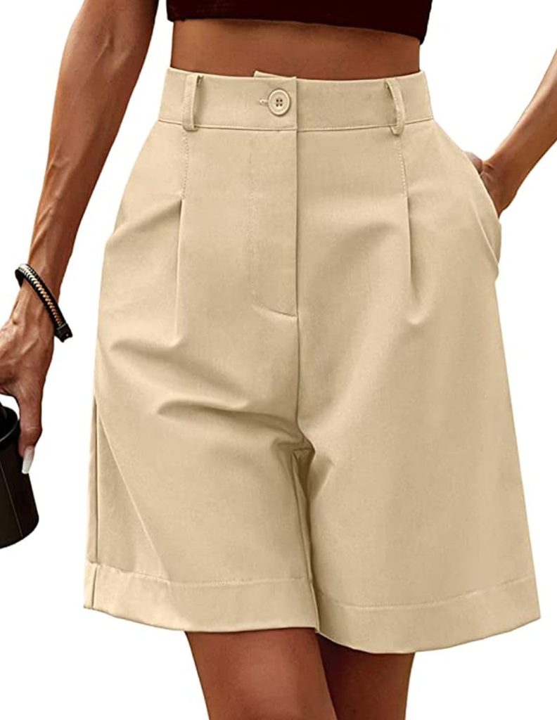 Neecan Womens Casual Bermuda Shorts Elastic Waist Wide Leg Shorts Knee Length Summer Shorts with Pockets