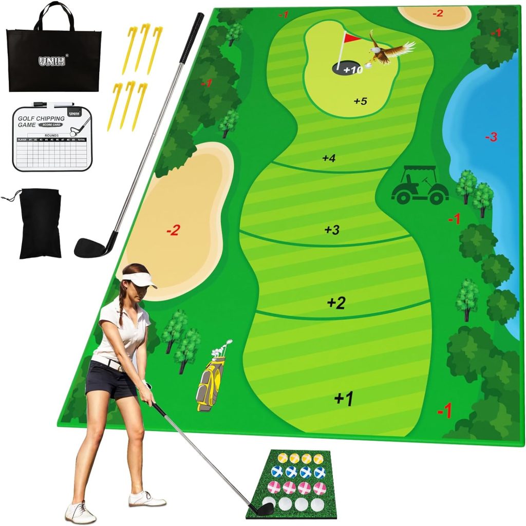 Velcro Chipping Golf Game Mat Golf Practice Mats Indoor Outdoor Games for Adults and Family Stick Chip Game Golf Set Kids Outdoor Play Equipment Backyard Games Outdoor Toys Gifts for Kids
