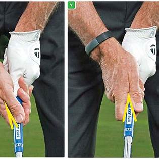 Beginner golfer demonstrating correct golf grip technique