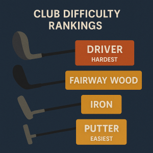 Vertical ranking from driver (hardest) to putter (easiest)