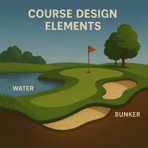Golf hole cross-section showing hazards and challenges