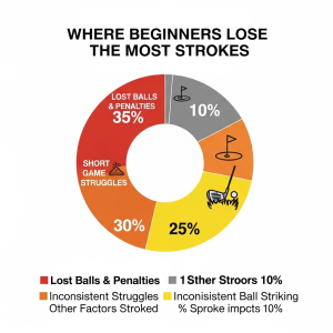 Pie chart showing where beginners lose the most strokes
