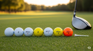 Best golf balls for seniors 2025 comparison showing seven different low-compression golf balls on golf course grass