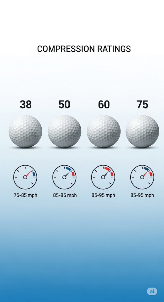 Golf ball compression chart showing recommended compression ratings for different swing speeds for senior golfers